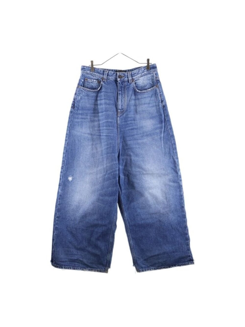 Balenciaga 22 AW Low Crotch Jeans Crush Wash Baggy Denim Pants Indigo